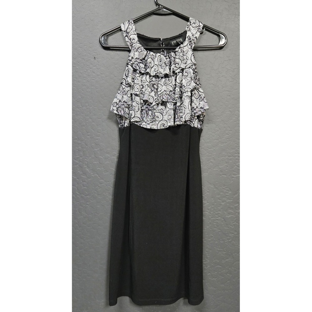 Enfocus Studio Womens Black White Lace Print Ruffle Tiered Cocktail Dress 12